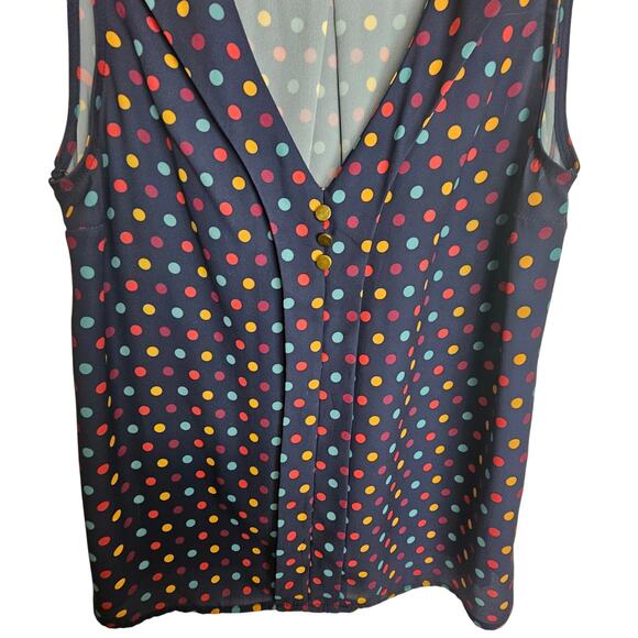 Modcloth Blouse Sleeveless Top Navy Blue Polka Dot Vneck Shirt Women L Tank Top - Picture 3 of 8